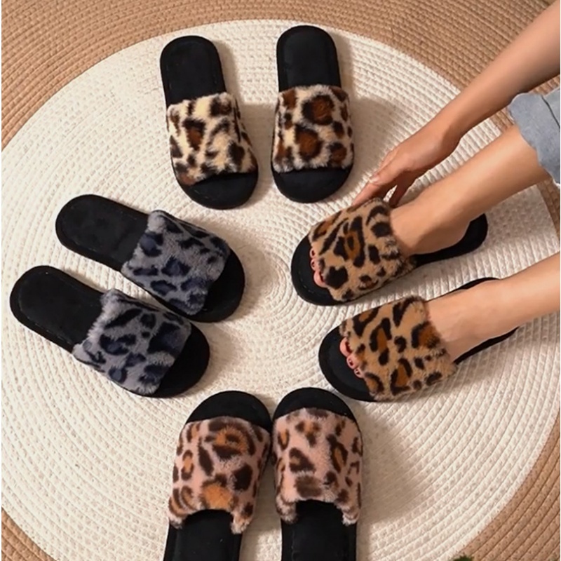 Women'S Shoes For Flat Feet - Ciepłe, puszyste, futrzane kapcie damskie w